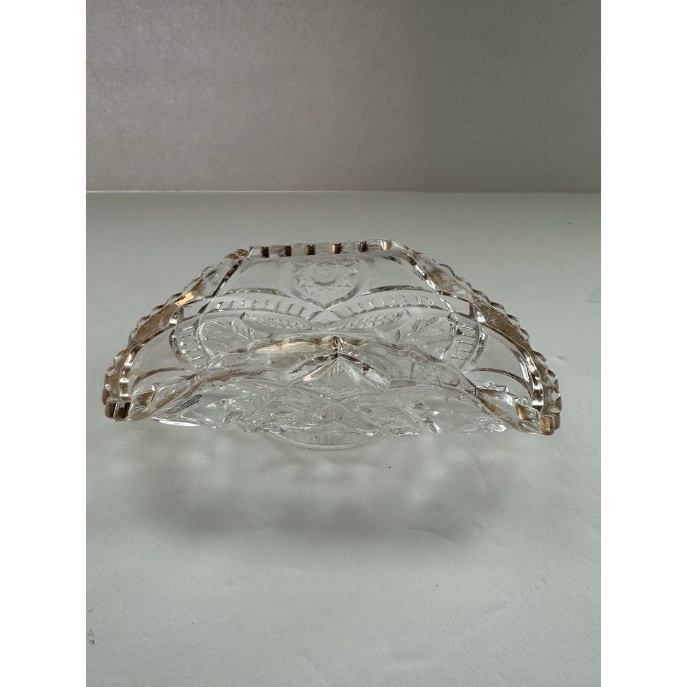 Vintage Clear Pressed Glass Ashtray 5" Floral Starburst Scalloped Gold Trim